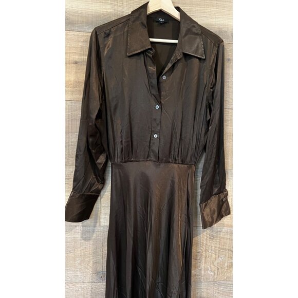 NEW Rails- Kathleen long sleeve dark moss satin Dress SIZE L - Picture 6 of 13